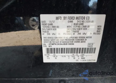 2018 Ford Edge Titanium из США, поврежденный, VIN 2FMPK3K94JBB19896